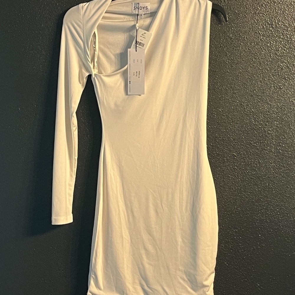 White Asymmetrical Long Sleeve Bodycon Dress Small  SYDYS